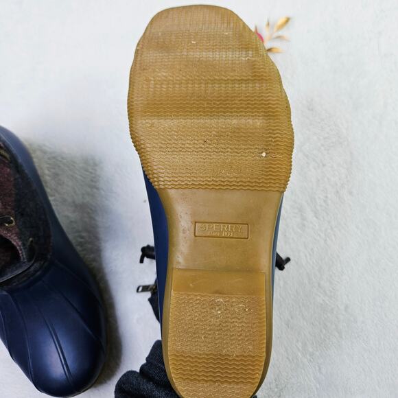 Sperry Womens Size 8 Saltwater Varsity Striped Duck Boots Rain Boots Wool - Picture 10 of 11